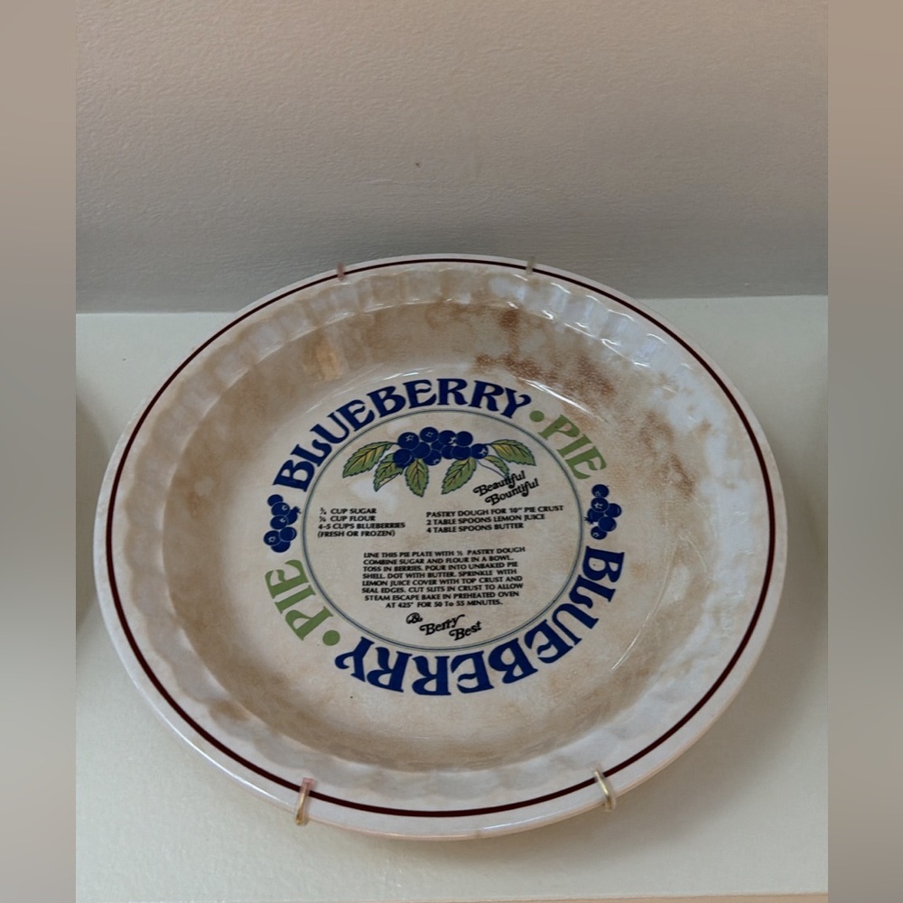 Vintage Blueberry Pie Recipe Plate